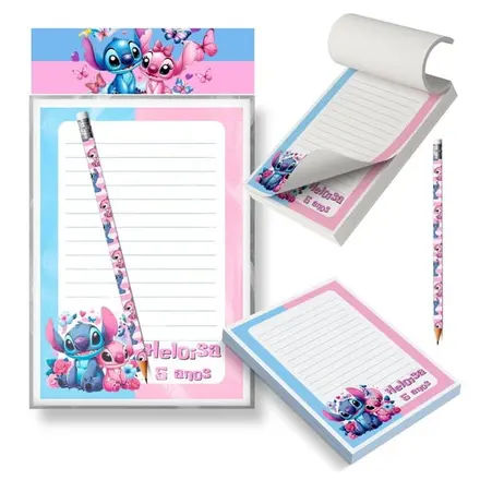 Kit Bloco Destacável + Lápis - Angel e Stitch