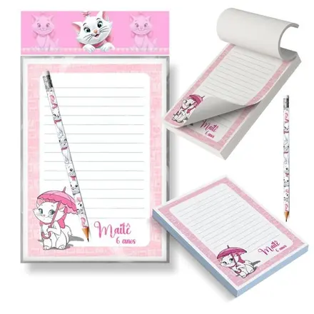 Kit Bloco Destacável + Lápis - Gatinha Marie
