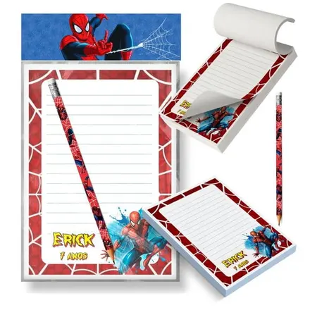 Kit Bloco Destacável + Lápis -homem Aranha