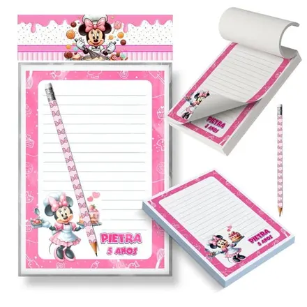 Kit Bloco Destacável + Lápis - Minnie Confeiteira
