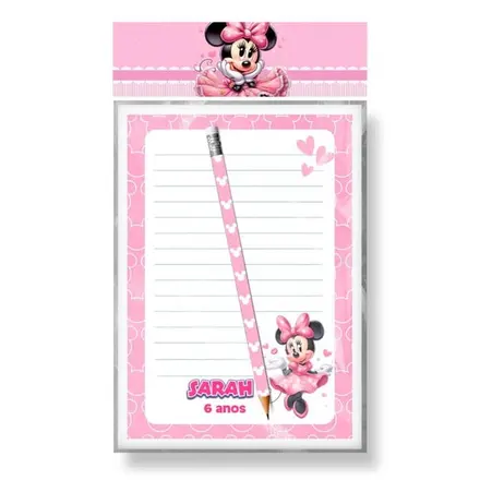 Kit Bloco Destacável + Lápis Minnie Rosa
