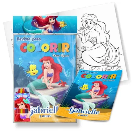 Kit de Colorir Revista + Giz de Cera a Pequena Sereia-ariel