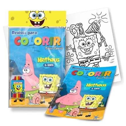 Kit de Colorir Revista + Giz de Cera Bob Esponja