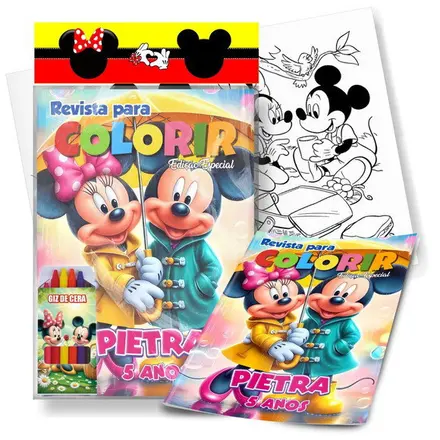 Kit de Colorir Revista + Giz de Cera Mickey e Minnie