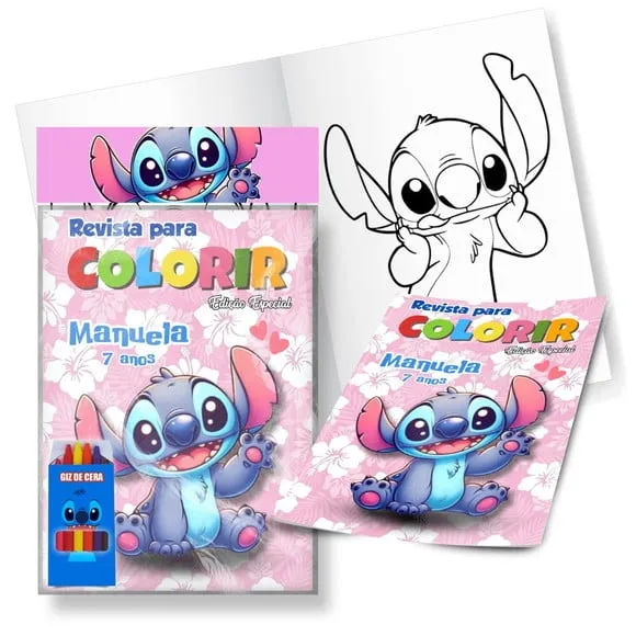 Kit de Colorir Revista + Giz de Cera Stitch