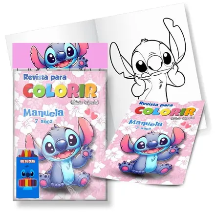 Kit de Colorir Revista + Giz de Cera Stitch