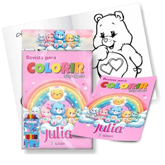 Kit de Colorir Revista + Giz de Cera Ursinhos Carinhosos