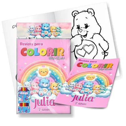 Kit de Colorir Revista + Giz de Cera Ursinhos Carinhosos